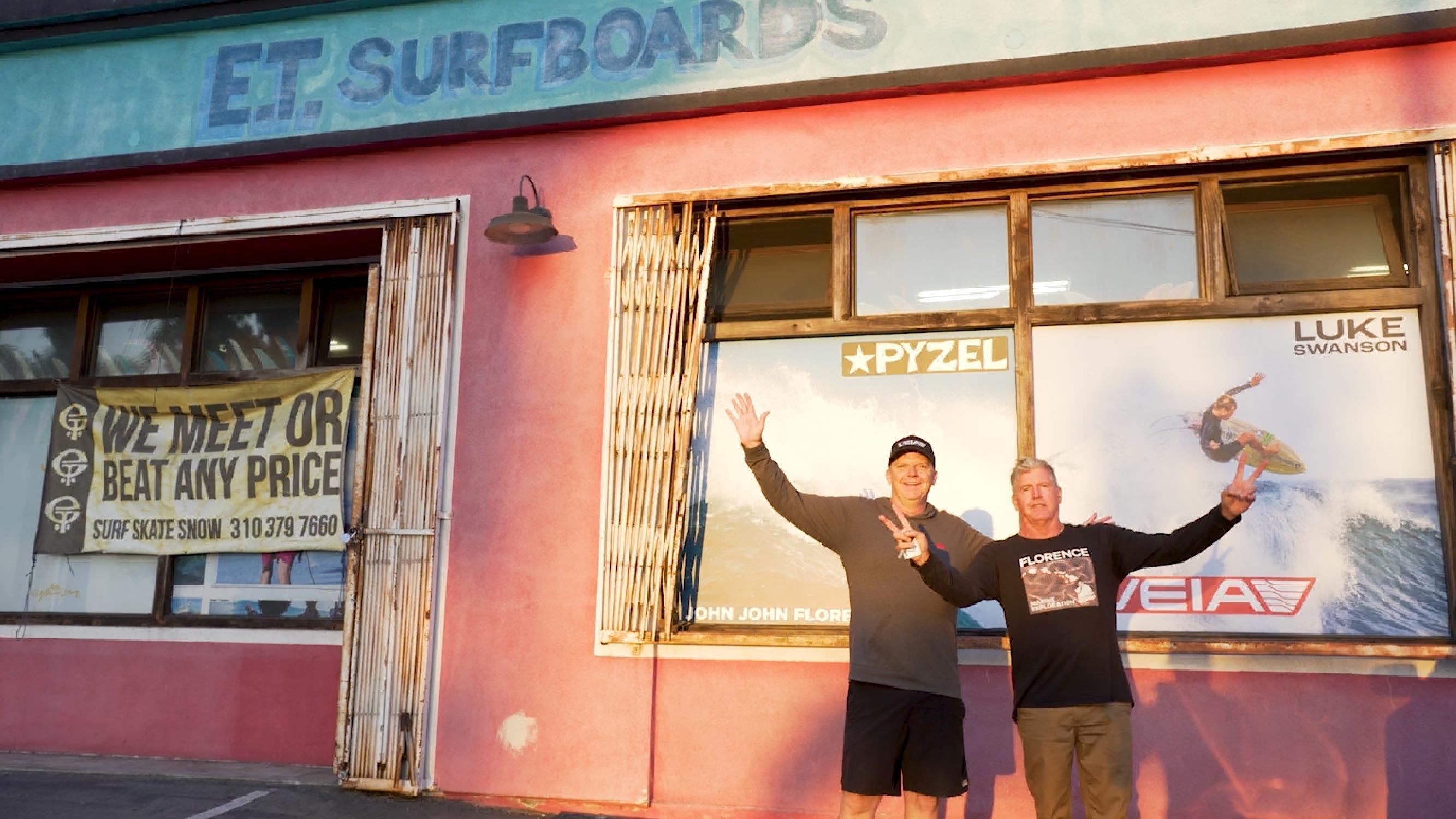 Jon Pyzel & John John Florence stop by ET Surfboards